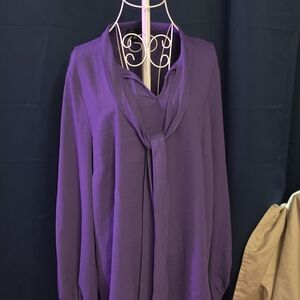 Tahari Purple Women's Tie-Neck XL Blouse